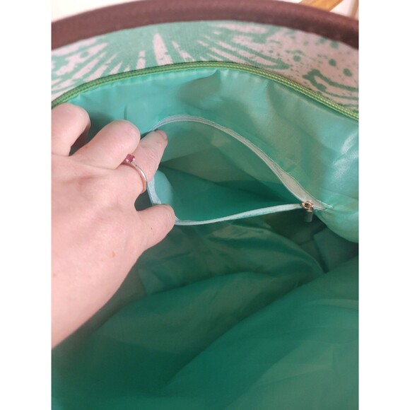 Bahamas Big ZIPPER, Embroidered CANVAS TOTE BEACH BAG. Teal And White - Picture 6 of 7
